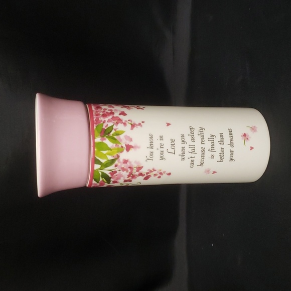 Ganz NWT Floral Ceramic Vase with Arranger and Love Quote, Pink & Ivory - Picture 2 of 9